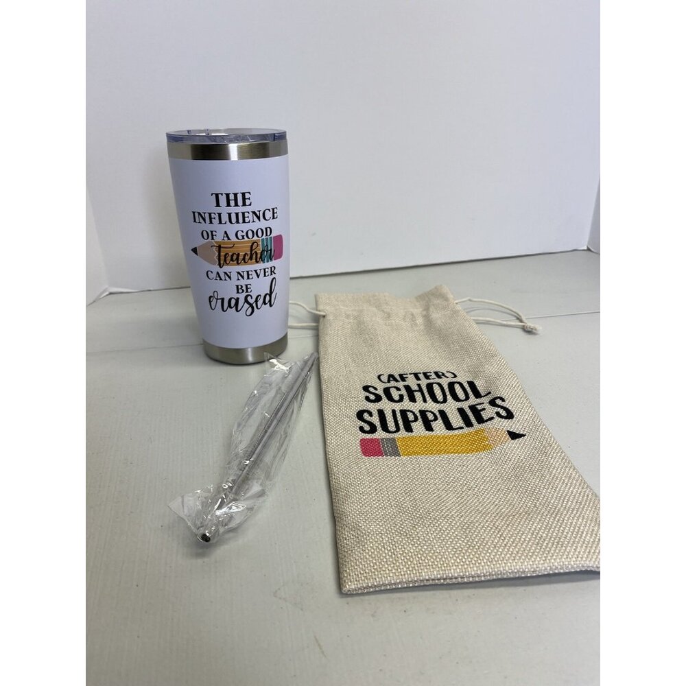 ZZkol Teacher Travel Insulated Tumbler Lid Straw 20 oz & School Wine Gift Bag